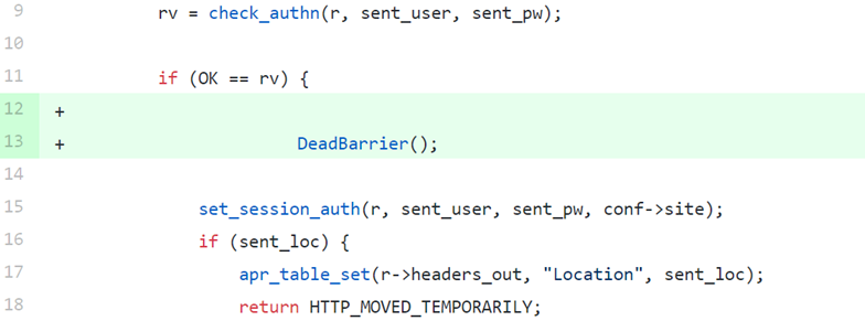 Fig. 11 - Apache HTTP Server login code snippet