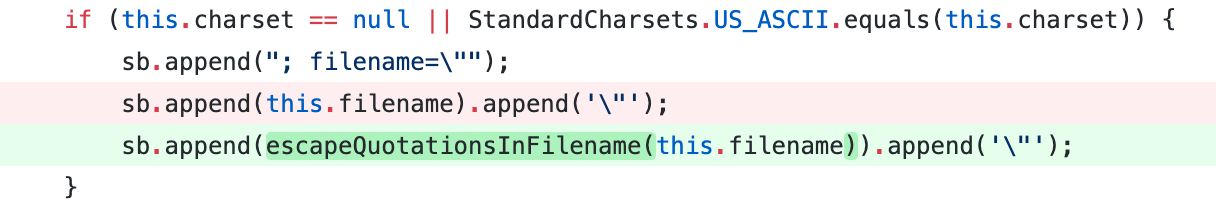 The commit is adding an escape of the quote characters in the filename